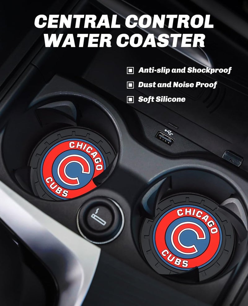 Kaleduo 2PCS Car Cup Holder Coaster,Auto Cup Holder Insert Coaster for Chicago Cubs Baseball Fans, Non-Slip Car Drink Holder Mat, Interior Accessories, Chicago Cubs - Image 2